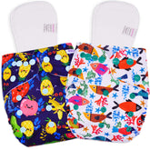 Reusable Baby Cloth Diaper with Adjustable Snap Buttons and Inserts (Set of 2)